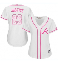 Women's Majestic Atlanta Braves #23 David Justice Replica White Fashion Cool Base MLB Jersey