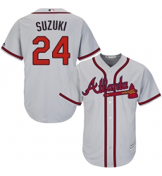 Youth Majestic Atlanta Braves #24 Kurt Suzuki Authentic Grey Road Cool Base MLB Jersey