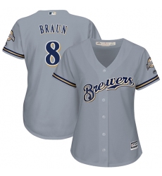 Women's Majestic Milwaukee Brewers #8 Ryan Braun Authentic Grey Road Cool Base MLB Jersey