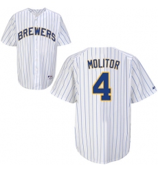 Men's Majestic Milwaukee Brewers #4 Paul Molitor Authentic White (blue strip) MLB Jersey
