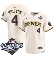 Men's Milwaukee Brewers #4 Paul Molitor Cream 2026 World Series Limited Stitched Baseball Jersey
