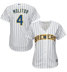 Women's Majestic Milwaukee Brewers #4 Paul Molitor Replica White Alternate Cool Base MLB Jersey