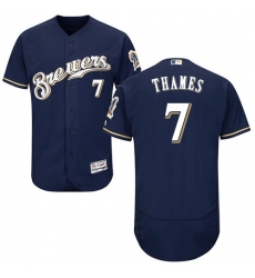 Men's Majestic Milwaukee Brewers #7 Eric Thames Navy Blue Flexbase Authentic Collection MLB Jersey