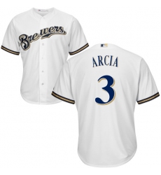 Youth Majestic Milwaukee Brewers #3 Orlando Arcia Replica White Home Cool Base MLB Jersey