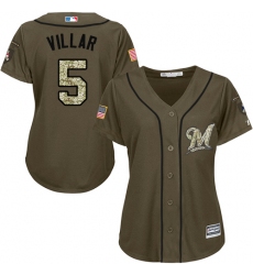 Women's Majestic Milwaukee Brewers #5 Jonathan Villar Authentic Green Salute to Service MLB Jersey