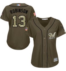 Women's Majestic Milwaukee Brewers #13 Glenn Robinson Authentic Green Salute to Service MLB Jersey