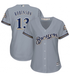 Women's Majestic Milwaukee Brewers #13 Glenn Robinson Authentic Grey Road Cool Base MLB Jersey