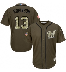 Youth Majestic Milwaukee Brewers #13 Glenn Robinson Replica Green Salute to Service MLB Jersey