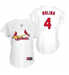 Women's Majestic St. Louis Cardinals #4 Yadier Molina Authentic White MLB Jersey