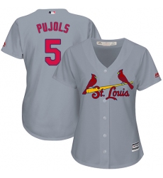 Women's Majestic St. Louis Cardinals #5 Albert Pujols Authentic Grey Road Cool Base MLB Jersey