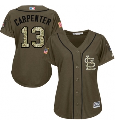 Women's Majestic St. Louis Cardinals #13 Matt Carpenter Authentic Green Salute to Service MLB Jersey