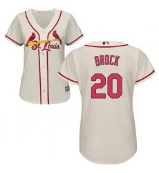 Women's Majestic St. Louis Cardinals #20 Lou Brock Authentic Cream Alternate Cool Base MLB Jersey