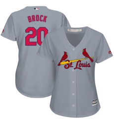 Women's Majestic St. Louis Cardinals #20 Lou Brock Authentic Grey Road Cool Base MLB Jersey
