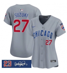 Women's Chicago Cubs #27 Seiya Suzuki Gray 'Ryne Sandberg Tribute' Vapor Limited V3 Stitched Baseball Jersey(Run Small)