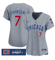 Women's Chicago Cubs #7 Dansby Swanson Gray 'Ryne Sandberg Tribute' Vapor Limited V3 Stitched Baseball Jersey(Run Small)