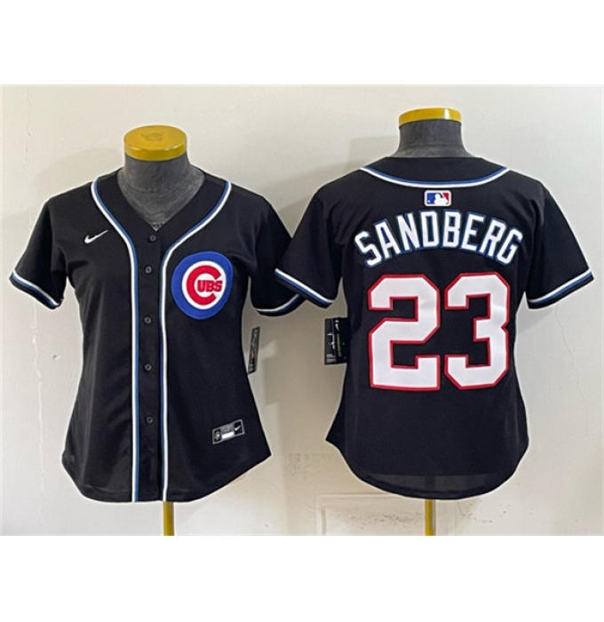 Youth Chicago Cubs #23 Ryne Sandberg 2026 Fashion Replica Black Out Stitched Baseball Jersey