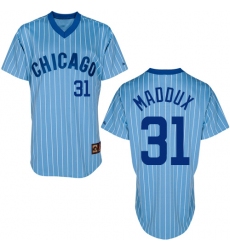 Men's Majestic Chicago Cubs #31 Greg Maddux Authentic Blue/White Strip Cooperstown Throwback MLB Jersey