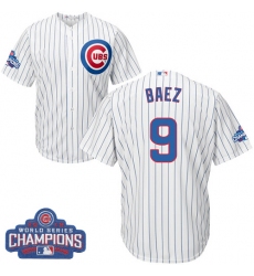 Youth Majestic Chicago Cubs #9 Javier Baez Authentic White Home 2016 World Series Champions Cool Base MLB Jersey