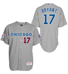 Men's Majestic Chicago Cubs #17 Kris Bryant Authentic Grey 1990 Turn Back The Clock MLB Jersey