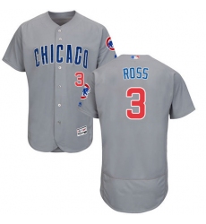 Men's Majestic Chicago Cubs #3 David Ross Grey Road Flexbase Authentic Collection MLB Jersey
