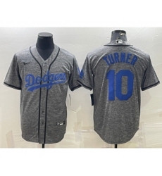 Men's Los Angeles Dodgers #10 Justin Turner Grey Gridiron Cool Base Stitched Baseball Jersey