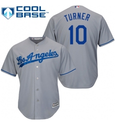 Men's Majestic Los Angeles Dodgers #10 Justin Turner Replica Grey Road Cool Base MLB Jersey