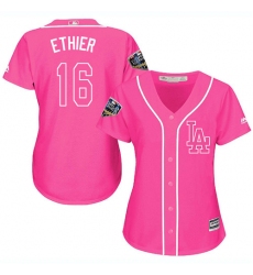 Women's Majestic Los Angeles Dodgers #16 Andre Ethier Authentic Pink Fashion Cool Base 2018 World Series MLB Jersey