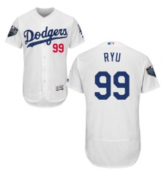 Men's Majestic Los Angeles Dodgers #99 Hyun-Jin Ryu White Home Flex Base Authentic Collection 2018 World Series MLB Jersey