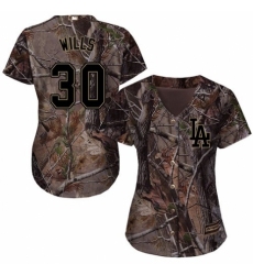 Women's Majestic Los Angeles Dodgers #30 Maury Wills Authentic Camo Realtree Collection Flex Base MLB Jersey