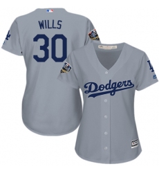 Women's Majestic Los Angeles Dodgers #30 Maury Wills Authentic Grey Road Cool Base 2018 World Series MLB Jersey