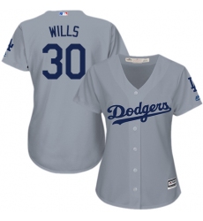 Women's Majestic Los Angeles Dodgers #30 Maury Wills Replica Grey Road Cool Base MLB Jersey