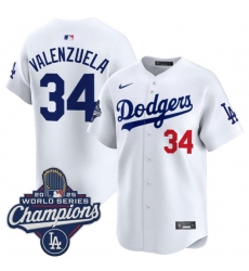 Men's Los Angeles Dodgers #34 Fernando Valenzuela White 2025 Champions Stitched Baseball Jersey