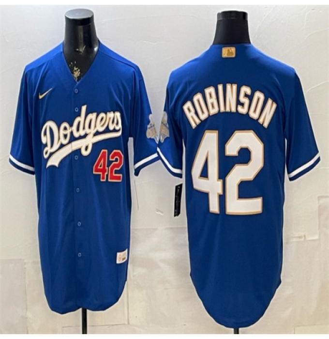 Men's Los Angeles Dodgers #42 Jackie Robinson Royal 2026 Alternate Gold Collection Stadium Stitched Baseball Jersey