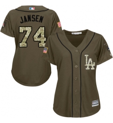 Women's Majestic Los Angeles Dodgers #74 Kenley Jansen Replica Green Salute to Service MLB Jersey