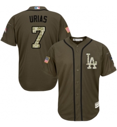 Youth Majestic Los Angeles Dodgers #7 Julio Urias Replica Green Salute to Service MLB Jersey