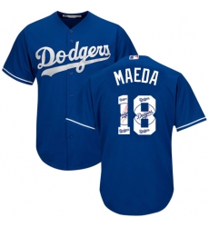 Men's Majestic Los Angeles Dodgers #18 Kenta Maeda Authentic Royal Blue Team Logo Fashion Cool Base MLB Jersey