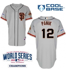 Men's Majestic San Francisco Giants #12 Joe Panik Authentic Grey Road 2 Cool Base w/2014 World Series Patch MLB Jersey