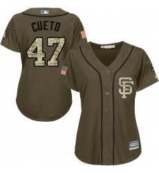 Women's Majestic San Francisco Giants #47 Johnny Cueto Authentic Green Salute to Service MLB Jersey