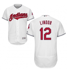Men's Majestic Cleveland Indians #12 Francisco Lindor White Home Flex Base Authentic Collection MLB Jersey