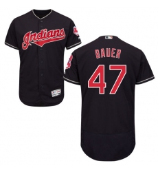 Men's Majestic Cleveland Indians #47 Trevor Bauer Navy Blue Alternate Flex Base Authentic Collection MLB Jersey