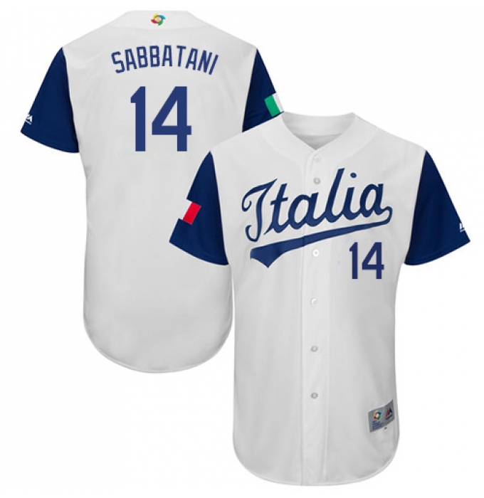 Men's Italy Baseball Majestic #14 Marco Sabbatani White 2017 World Baseball Classic Authentic Team Jersey