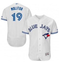 Men's Majestic Toronto Blue Jays #19 Paul Molitor White Home Flex Base Authentic Collection MLB Jersey
