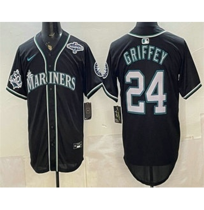 Men's Seattle Mariners #24 Ken Griffey Jr 50th Black Out Style Vapor Premier Limited Jersey
