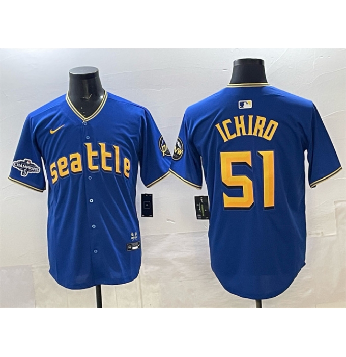 Men's Seattle Mariners #51 Ichiro Suzuki Royal With 2025 AL West Division Champions Limited Stitched jersey