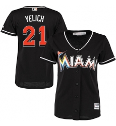 Women's Majestic Miami Marlins #21 Christian Yelich Authentic Black Alternate 2 Cool Base MLB Jersey