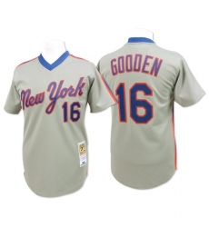 Men's Mitchell and Ness New York Mets #16 Dwight Gooden Authentic Grey Throwback MLB Jersey