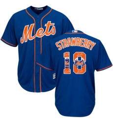Men's Majestic New York Mets #18 Darryl Strawberry Authentic Royal Blue Team Logo Fashion Cool Base MLB Jersey