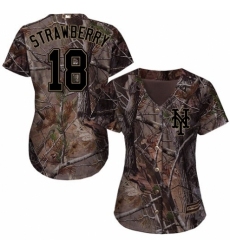 Women's Majestic New York Mets #18 Darryl Strawberry Authentic Camo Realtree Collection Flex Base MLB Jersey