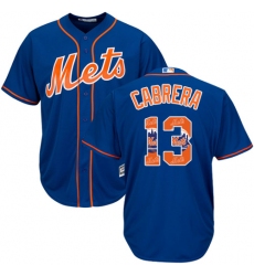 Men's Majestic New York Mets #13 Asdrubal Cabrera Authentic Royal Blue Team Logo Fashion Cool Base MLB Jersey