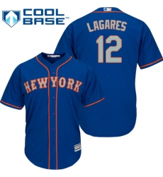 Youth Majestic New York Mets #12 Juan Lagares Authentic Royal Blue Alternate Road Cool Base MLB Jersey